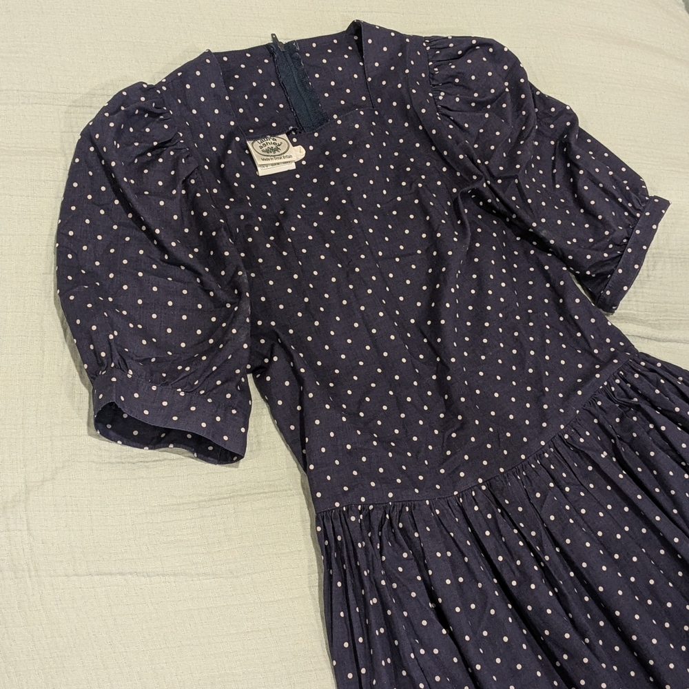 Laura Ashley Navy Dress with White Polka Dots